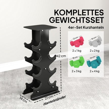 Hantel-Set mit Ständer, 8 Gewichte, rutschfester Griff