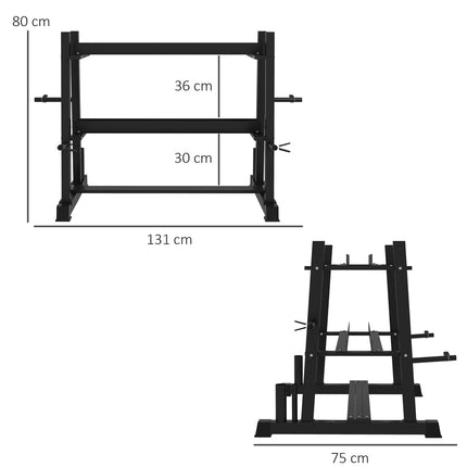 Dumbbell rack, 3 levels, holds 200 kg, black steel