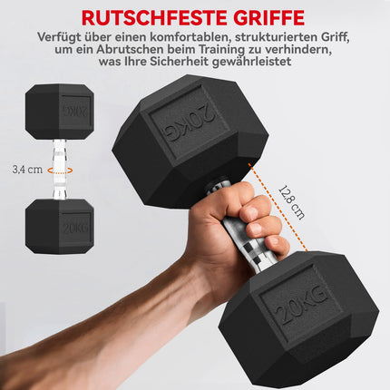 Hanteln, gerändelter Griff, Gusseisen, 2 x 20 kg für das Home-Gym