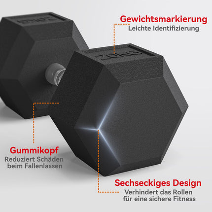 Hanteln, gerändelter Griff, Gusseisen, 2 x 20 kg für das Home-Gym