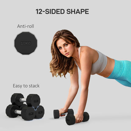 Ensemble d'haltères 20 kg, ensemble d'haltères en métal, lot de 2 haltères antidérapants, pour la musculation et le fitness, noir