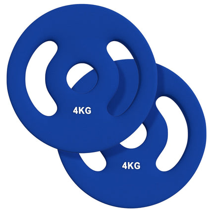 Lot de 2 poids d'haltères, 2 poids de 4 kg, jeu de plaques de poids, plaques de poids pour barre d'haltère de 2,5 cm, alésage Ø 30 mm, bleu