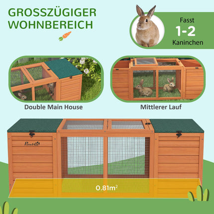Dwarf rabbit hutch, wood with run, indoor/outdoor 140 cm