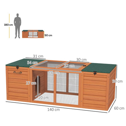 Dwarf rabbit hutch, wood with run, indoor/outdoor 140 cm
