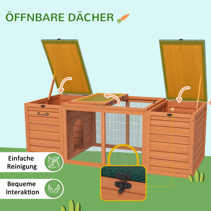 Dwarf rabbit hutch, wood with run, indoor/outdoor 140 cm