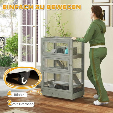 Holz-Zwerghamsterkäfig - 4 Ebenen, Häuschen und Zubehör