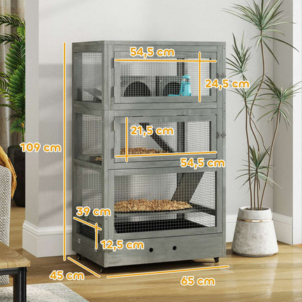 Holz-Zwerghamsterkäfig - 4 Ebenen, Häuschen und Zubehör