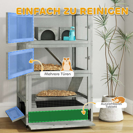 Holz-Zwerghamsterkäfig - 4 Ebenen, Häuschen und Zubehör