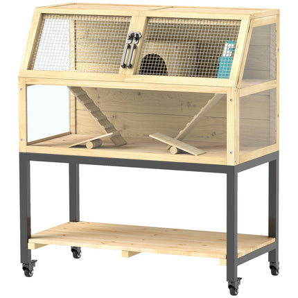 Dwarf hamster cage in wood with wheels and accessories
