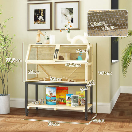 Dwarf hamster cage in wood with wheels and accessories
