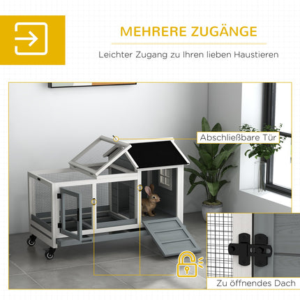 Zwergkaninchenkäfig, Holz, mit Wanne und Abdeckung, Innen/Außen