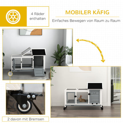 Zwergkaninchenkäfig, Holz, mit Wanne und Abdeckung, Innen/Außen