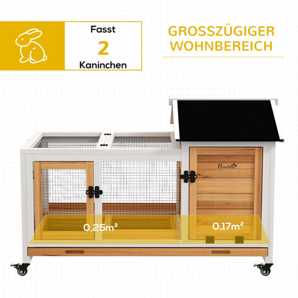 Wooden rabbit cage, cage for small animals with wheels and tray