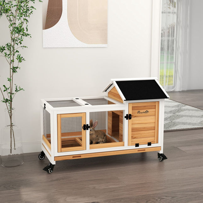 Wooden rabbit cage, cage for small animals with wheels and tray