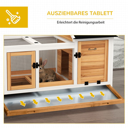Wooden rabbit cage, cage for small animals with wheels and tray