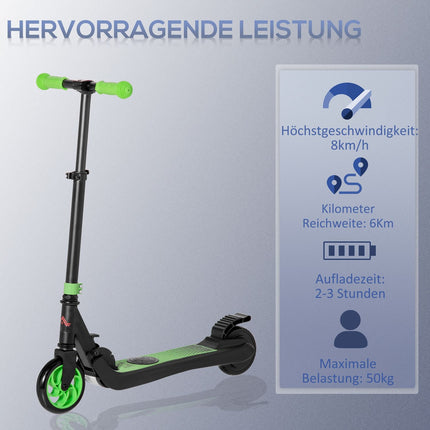 E-Scooter Elektroroller 120W Motor 6 km Reichweite max. 8 km/h Elektroroller ab 6 Jahre Grün+Weiß