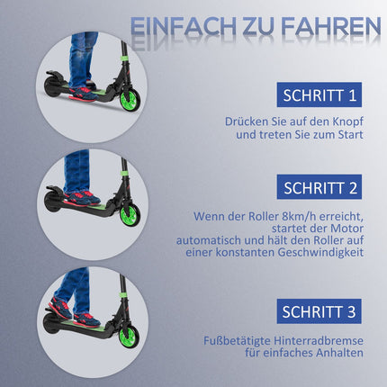 E-Scooter Elektroroller 120W Motor 6 km Reichweite max. 8 km/h Elektroroller ab 6 Jahre Grün+Weiß