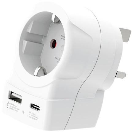 EU auf UK Steckeradapter, USB-A/USB-C 20W PD geerdet