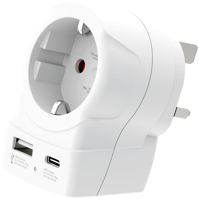 EU auf UK Steckeradapter, USB-A/USB-C 20W PD geerdet