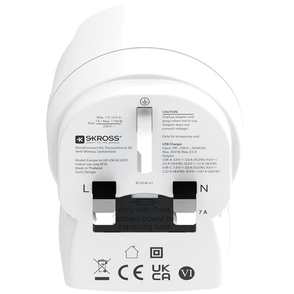 EU auf UK Steckeradapter, USB-A/USB-C 20W PD geerdet