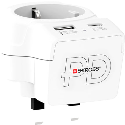 EU auf UK Steckeradapter, USB-A/USB-C 20W PD geerdet
