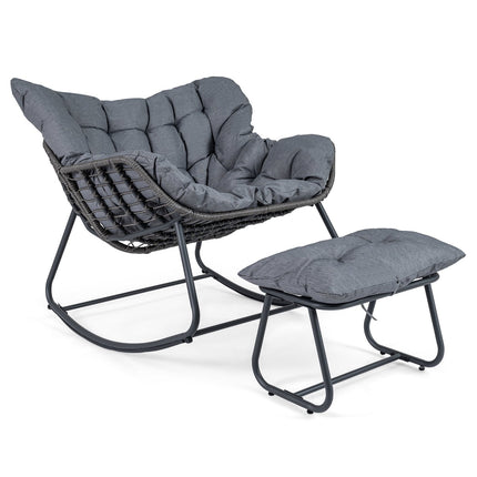 Eier-Schaukelstuhl mit Fußhocker, Polyrattan, 150 kg