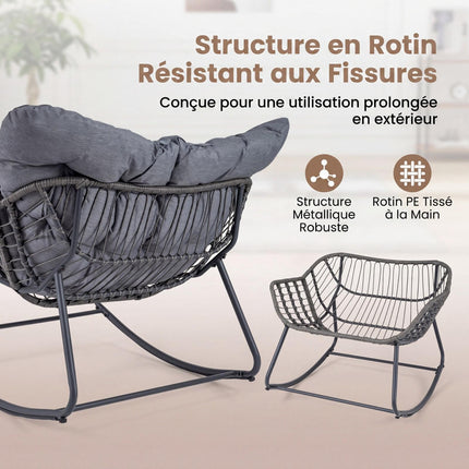 Eier-Schaukelstuhl mit Fußhocker, Polyrattan, 150 kg