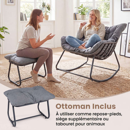 Eier-Schaukelstuhl mit Fußhocker, Polyrattan, 150 kg