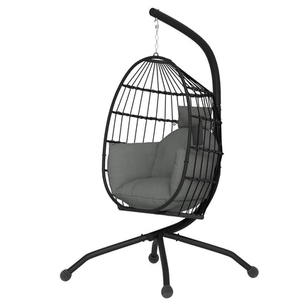 Egg-shaped hanging chair with cup holder, black