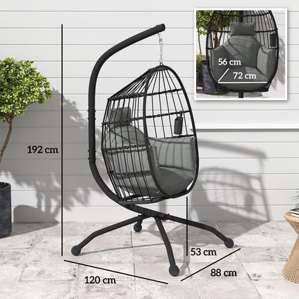 Egg-shaped hanging chair with cup holder, black