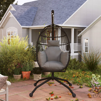 Egg-shaped hanging chair with cup holder, black