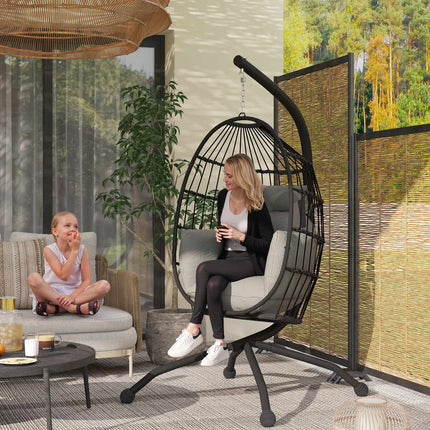 Egg-shaped hanging chair with cup holder, black