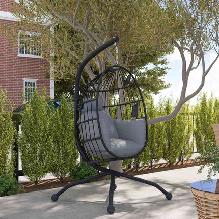 Egg-shaped hanging chair with cup holder, black
