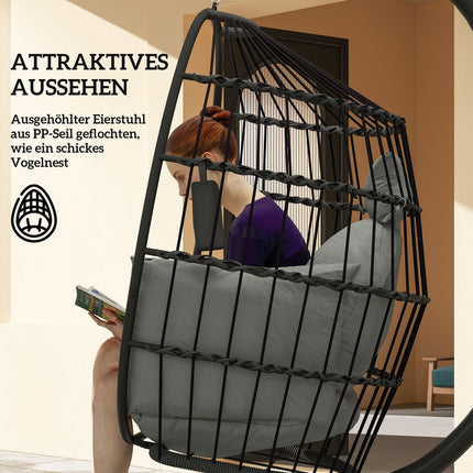 Egg-shaped hanging chair with cup holder, black