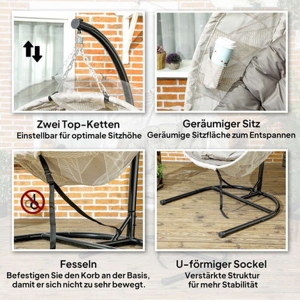 Outdoor-Eiersessel mit Getränkehalter, faltbar, abnehmbarem Sitzkissen