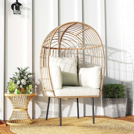 Chaise en rotin en forme d'œuf avec coussin amovible, rembourrage, chaise d'extérieur surdimensionnée en rotin, chaise en osier résistante aux intempéries Chaise de jardin Chaises de jardin pour balcon de jardin, porche, terrasse Beige |