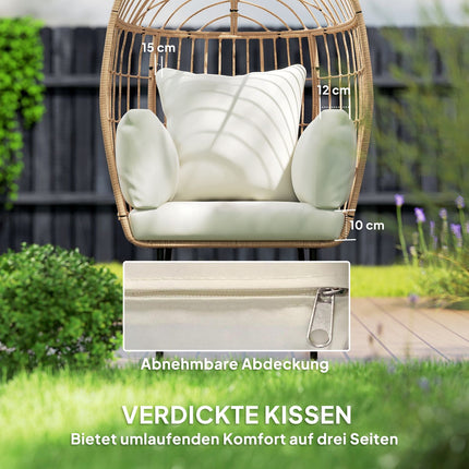 Chaise en rotin en forme d'œuf avec coussin amovible, rembourrage, chaise d'extérieur surdimensionnée en rotin, chaise en osier résistante aux intempéries Chaise de jardin Chaises de jardin pour balcon de jardin, porche, terrasse Beige |