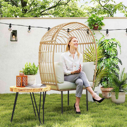 Chaise en rotin en forme d'œuf avec coussin amovible, rembourrage, chaise d'extérieur surdimensionnée en rotin, chaise en osier résistante aux intempéries Chaise de jardin Chaises de jardin pour balcon de jardin, porche, terrasse Beige |