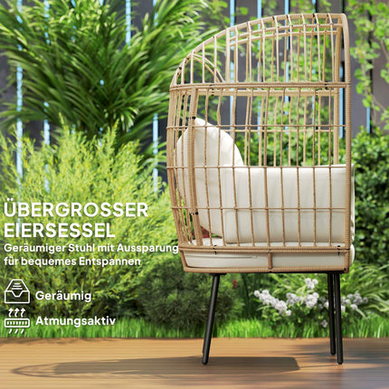 Chaise en rotin en forme d'œuf avec coussin amovible, rembourrage, chaise d'extérieur surdimensionnée en rotin, chaise en osier résistante aux intempéries Chaise de jardin Chaises de jardin pour balcon de jardin, porche, terrasse Beige |