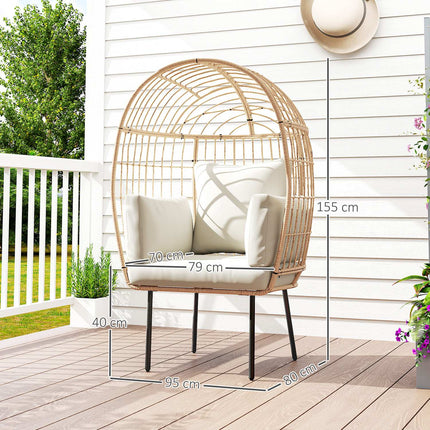 Chaise en rotin en forme d'œuf avec coussin amovible, rembourrage, chaise d'extérieur surdimensionnée en rotin, chaise en osier résistante aux intempéries Chaise de jardin Chaises de jardin pour balcon de jardin, porche, terrasse Beige |