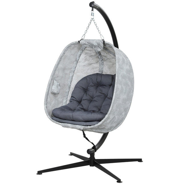 Eiförmiger Outdoor-Hängesessel mit Kissen, grau