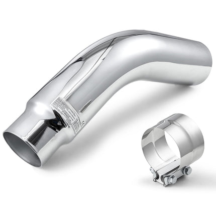 Elbow Exhaust Tip, 4 In Inlet 5 In Outlet, Chrome Clamp