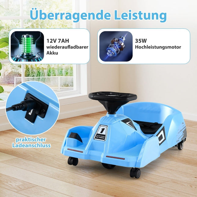 Elektrisches 12V Kinder-Go-Kart mit Fernbedienung & abnehmbarem Mopp