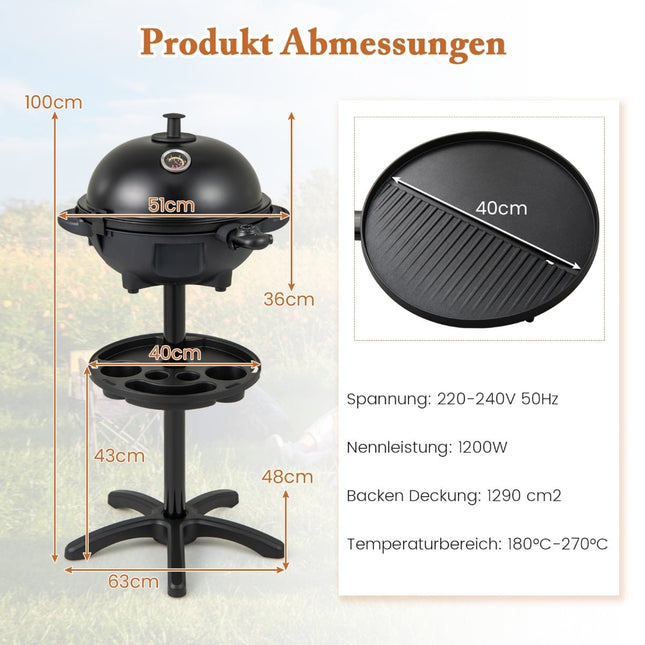 Elektrischer BBQ-Grill – 1200W, Zwei Heizzonen, Antihaftplatte