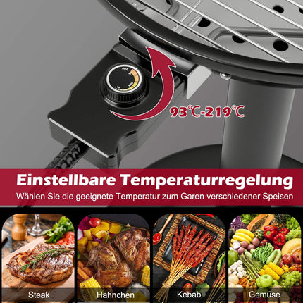 Elektrischer Grill mit herausnehmbarem, antihaftbeschichtetem Rost, Schwarz