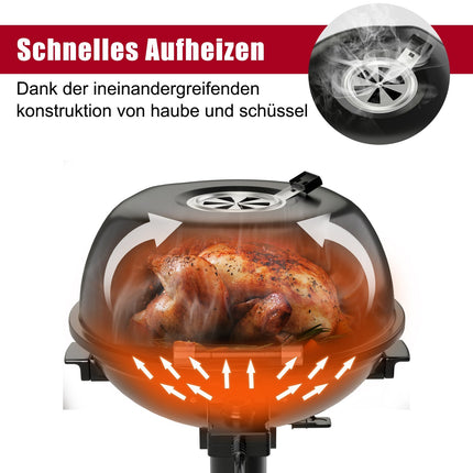 Elektrischer Grill mit herausnehmbarem, antihaftbeschichtetem Rost, Schwarz
