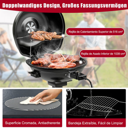 Elektrischer Grill mit herausnehmbarem, antihaftbeschichtetem Rost, Schwarz