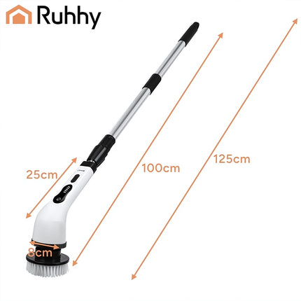 Electric Bathroom Brush with 9 Heads and Telescopic Handle, Cordless, 1500 mAh