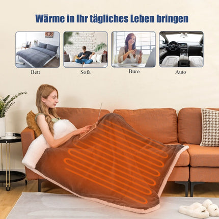 Elektrická deka 9 stupňů ohřevu 20-46℃ vyhřívaná vlněná deka časovač 9H 163 x 128 cm šedá
