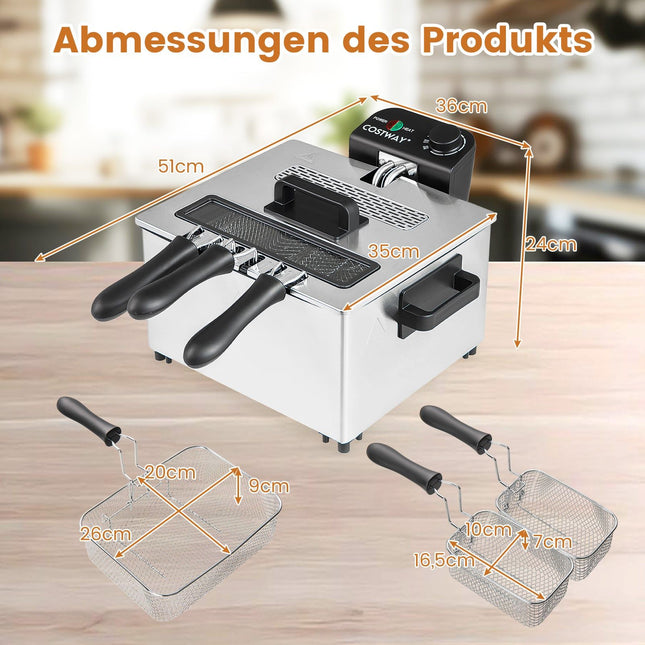 Elektrische Fritteuse, 2000 W, 5 L, 3 Körbe, einstellbare Temperatur